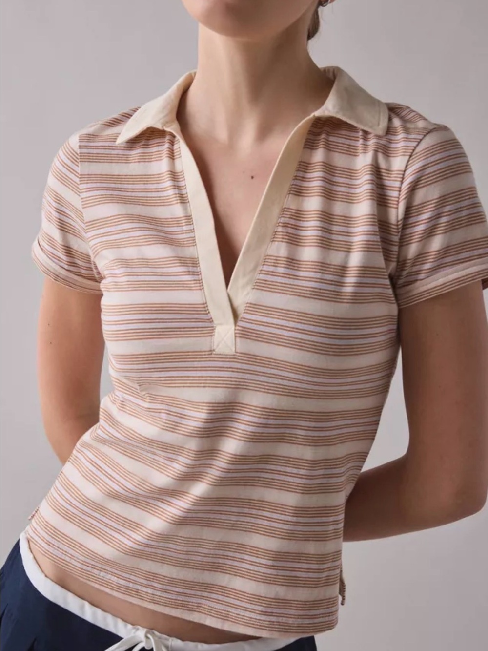 BDG Faye Striped Short-Sleeve Polo Top
